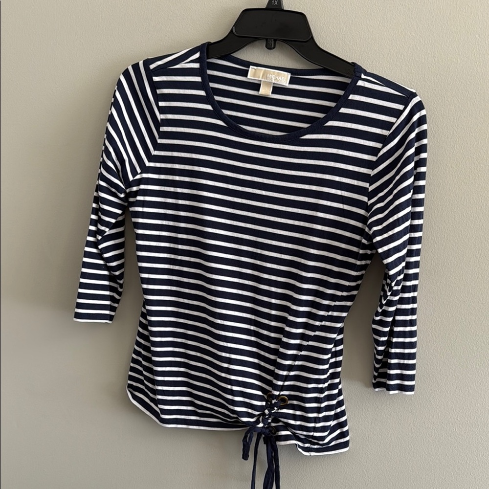 Michael Kors Navy and White Striped Women's Top
